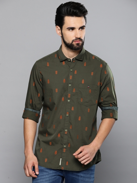 

Louis Philippe Jeans Men Green & Orange Slim Fit Printed Casual Shirt
