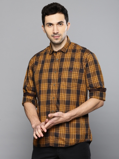 

Louis Philippe Jeans Men Mustard Yellow & Black Slim Fit Checked Casual Shirt