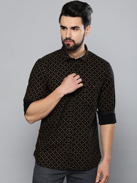 

Louis Philippe Jeans Men Black & Yellow Slim Fit Geometric Printed Casual Shirt