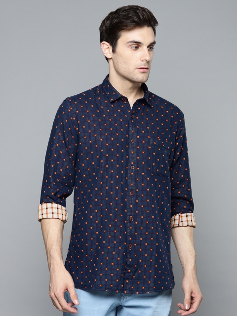 

Louis Philippe Jeans Men Navy Slim Fit Self-Design Casual Shirt, Navy blue