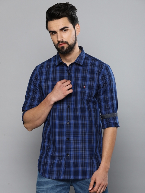 

Louis Philippe Jeans Men Navy Blue Slim Fit Checked Casual Shirt