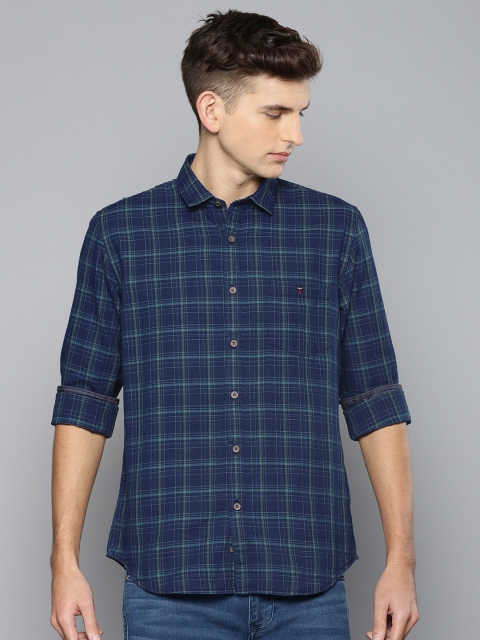 

Louis Philippe Jeans Men Navy Blue & Green Slim Fit Checked Casual Shirt