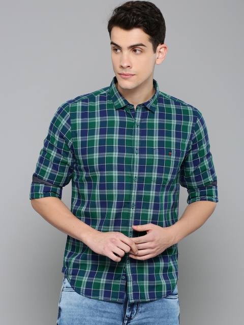 

Louis Philippe Jeans Men Green & Blue Super Slim Fit Checked Casual Shirt