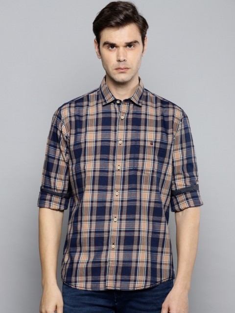

Louis Philippe Jeans Men Navy Blue & Off-White Slim Fit Checked Casual Shirt