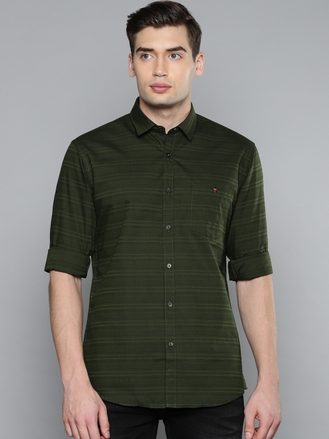 

Louis Philippe Jeans Men Green & Black Super Slim Fit Striped Casual Shirt