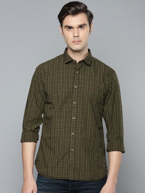 

Louis Philippe Jeans Men Olive Green & Black Super Slim Fit Checked Casual Shirt