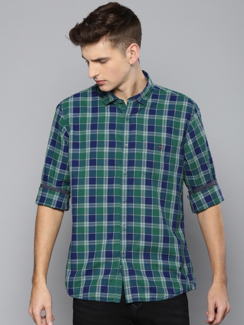 

Louis Philippe Jeans Men Navy Blue & Green Slim Fit Checked Casual Shirt