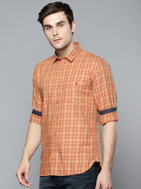 

Louis Philippe Jeans Men Orange & Beige Slim Fit Checked Casual Shirt