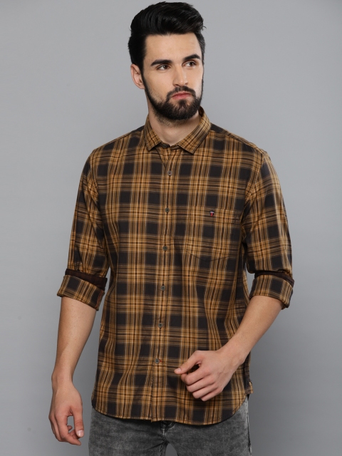 

Louis Philippe Jeans Men Mustard Yellow & Black Super Slim Fit Checked Casual Shirt