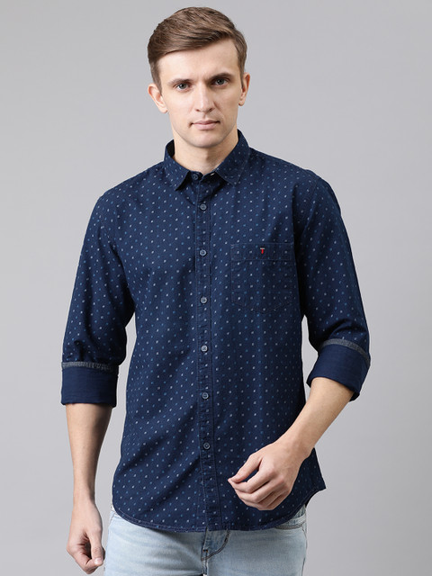 

Louis Philippe Jeans Men Blue & White Slim Fit Printed Casual Shirt
