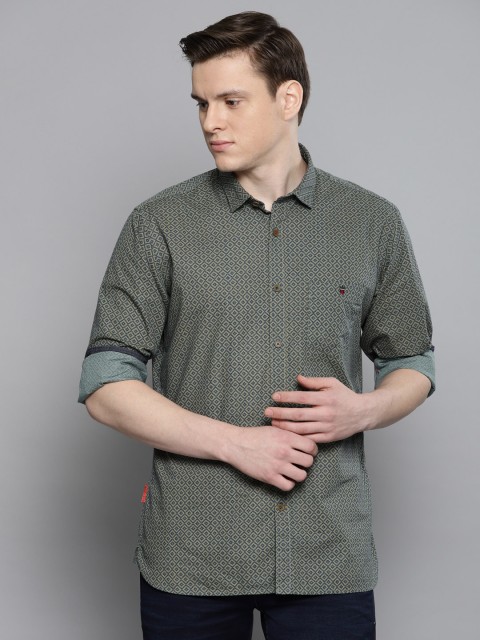 

Louis Philippe Jeans Men Green & Navy Blue Slim Fit Printed Casual Shirt
