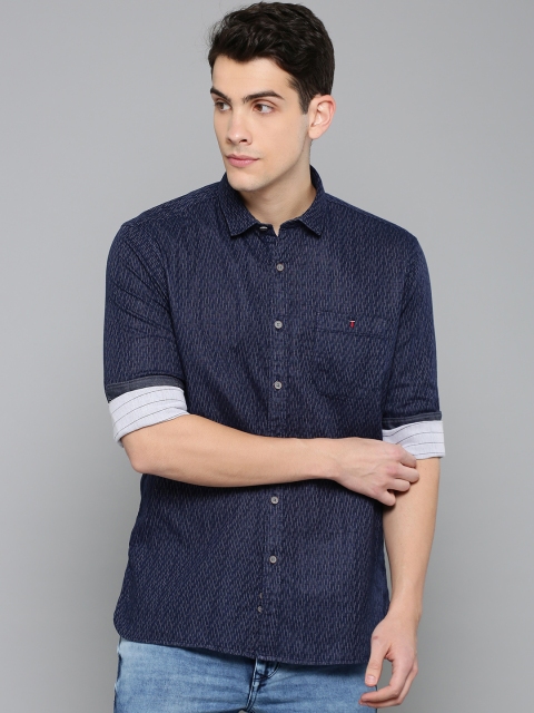 

Louis Philippe Jeans Men Navy Blue Super Slim Fit Self Design Casual Shirt
