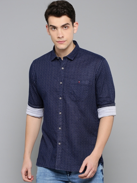 

Louis Philippe Jeans Men Navy Blue Super Slim Fit Striped Casual Shirt