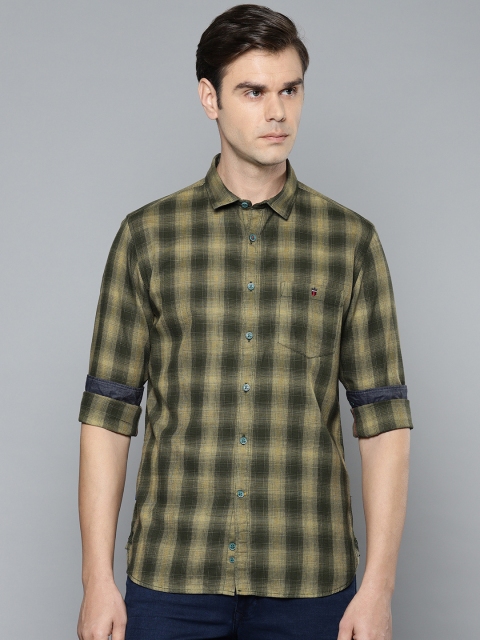 

Louis Philippe Jeans Men Olive Green Super Slim Fit Checked Casual Shirt