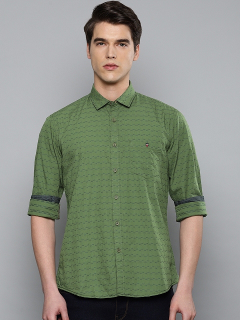 

Louis Philippe Jeans Men Olive Green & Navy Slim Fit Self Design Casual Shirt