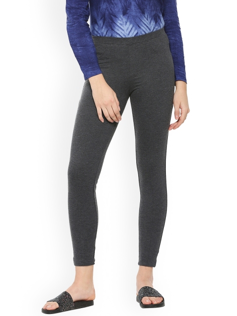 

People Women Grey Solid Ankle-Length Leggings