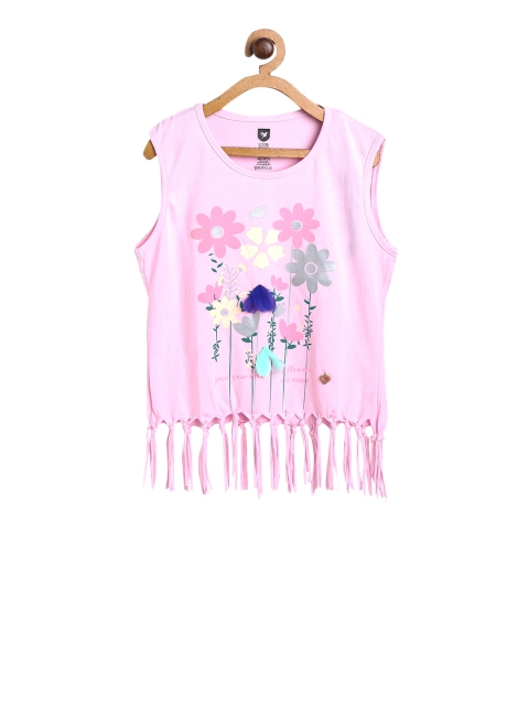 

612 league Girls Pink Printed Pure Cotton Top