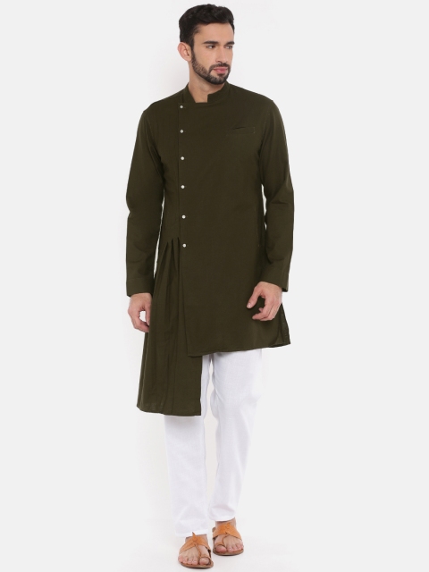 

Freehand Men Olive Green Solid Straight Kurta