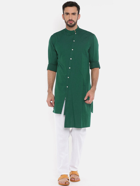 

Freehand Men Green Solid Straight Kurta