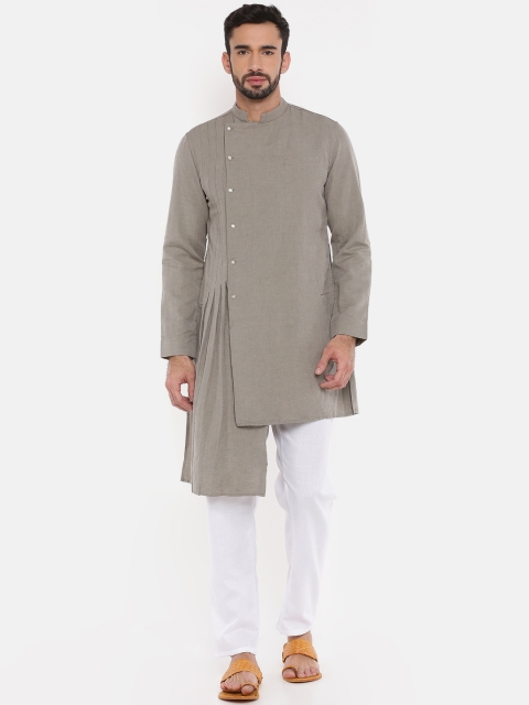 

Freehand Men Grey Solid Straight Kurta