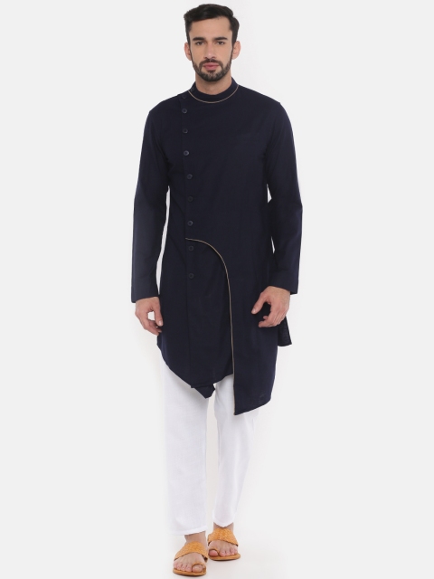 

Freehand Men Navy Blue Solid Straight Kurta