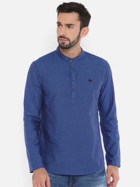 

The Indian Garage Co Men Blue Solid Straight Kurta