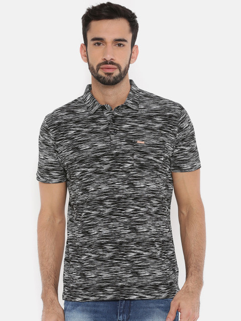 

The Indian Garage Co Men Black Striped Polo Collar T-shirt