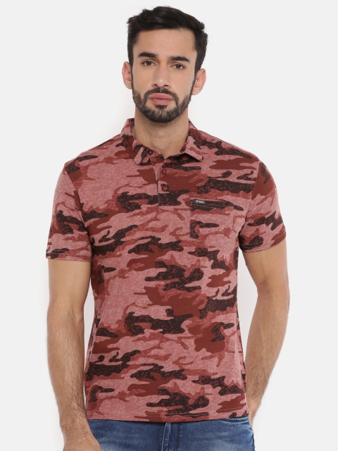 

The Indian Garage Co Men Pink & Black Camouflage Printed Polo T-shirt