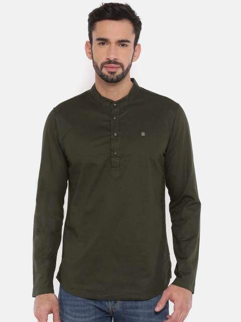 

The Indian Garage Co Men Olive Green Solid Straight Kurta