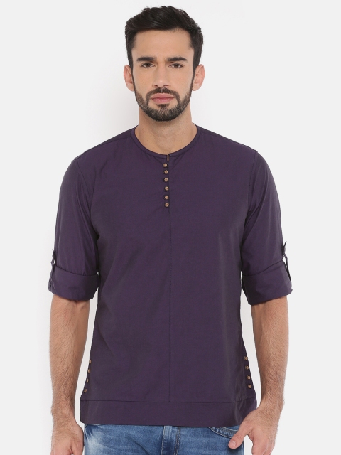 

The Indian Garage Co Men Purple Solid Straight Kurta