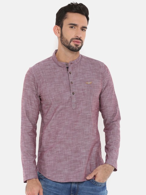 

The Indian Garage Co Men Maroon Solid Straight Kurta
