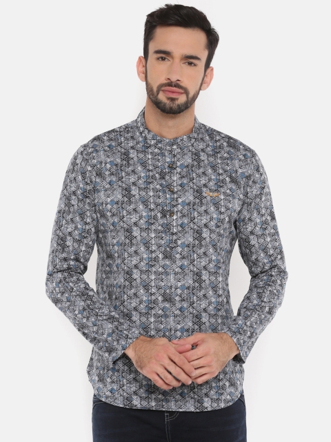 

The Indian Garage Co Men Grey Printed Straight Kurta