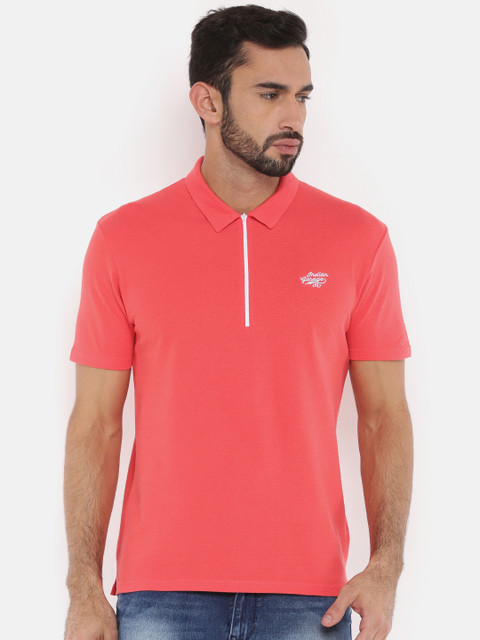 

The Indian Garage Co Men Coral Solid Polo Collar T-shirt