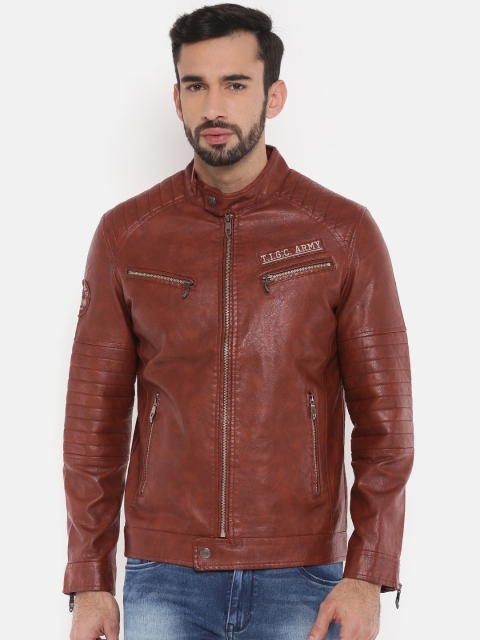 

The Indian Garage Co Men Brown Solid Biker Jacket