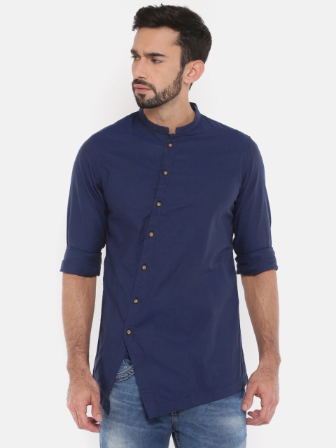 

The Indian Garage Co Men Navy Blue Solid Straight Kurta