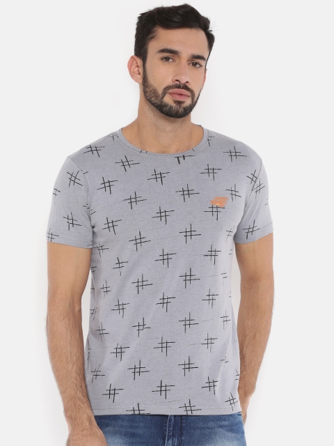 

The Indian Garage Co Men Grey Self-Design Round Neck T-shirt