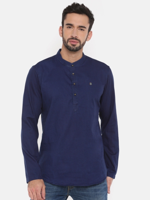 

The Indian Garage Co Men Navy Blue Solid Straight Kurta