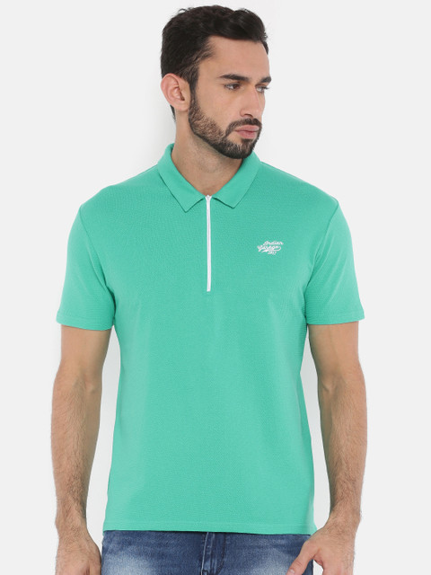 

The Indian Garage Co Men Sea Green Solid Polo Collar T-shirt