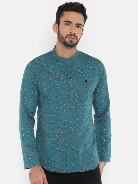 

The Indian Garage Co Men Teal Blue Printed Straight Kurta