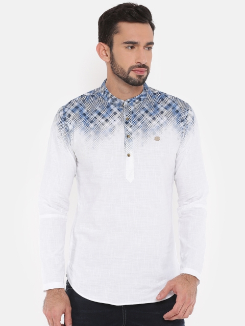

The Indian Garage Co Men White & Navy Blue Printed Straight Kurta