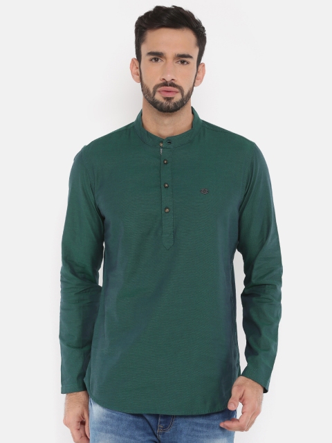 

The Indian Garage Co Men Green Solid Straight Kurta