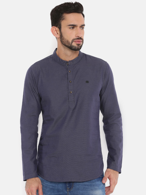 

The Indian Garage Co Men Grey Solid Straight Kurta