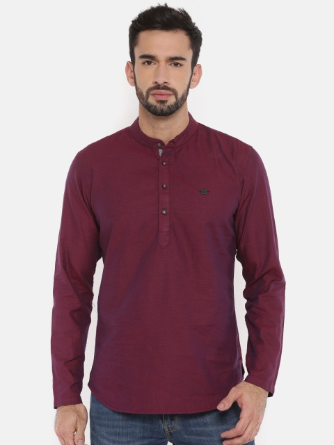 

The Indian Garage Co Men Burgundy Solid Straight Kurta