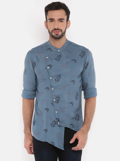 

The Indian Garage Co Men Blue Printed Asymmetrical Kurta