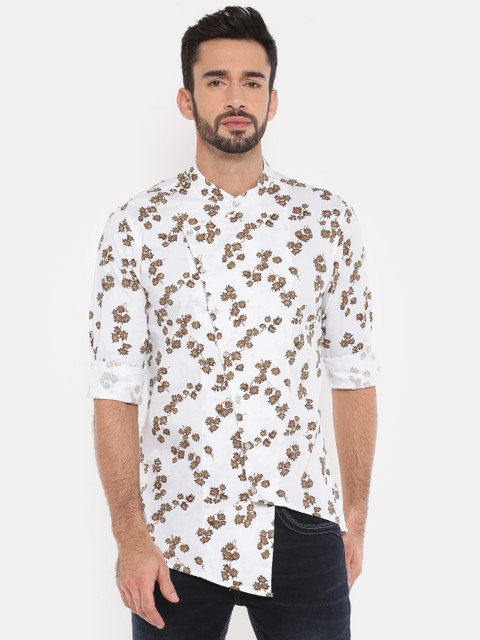 

The Indian Garage Co Men White Printed Straight Asymmetric Kurta