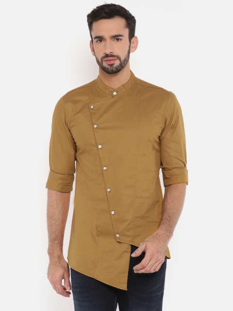 

The Indian Garage Co Men Khaki Solid Asymmetric Straight Kurta
