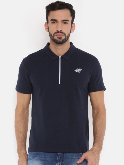 

The Indian Garage Co Men Navy Blue Solid Polo Collar T-shirt