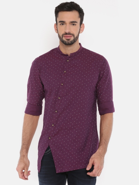 

The Indian Garage Co Men Burgundy Printed Straight Kurta