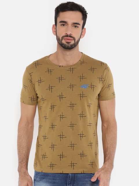 

The Indian Garage Co Men Olive Green Self Design Round Neck T-shirt