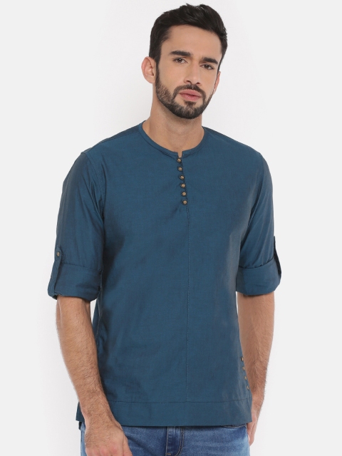 

The Indian Garage Co Men Teal Blue Solid Straight Kurta
